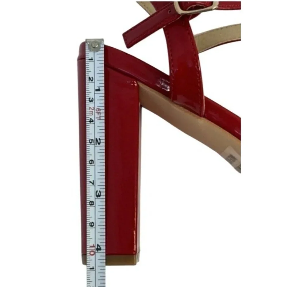KAYLEEN / Nahlah-7 / Red Patent / Leather / Block Heel / Sandals With Ankle Stra